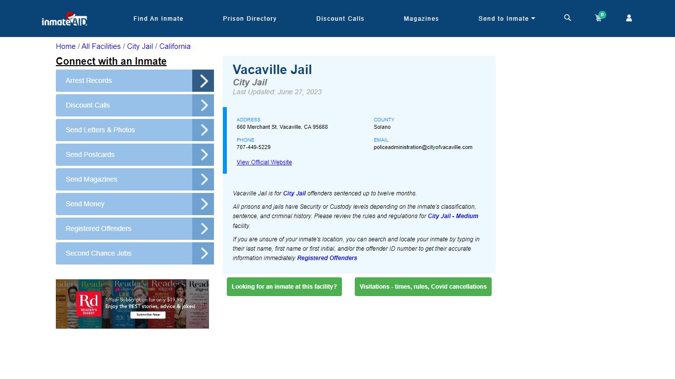 Vacaville Jail | Inmate Locator